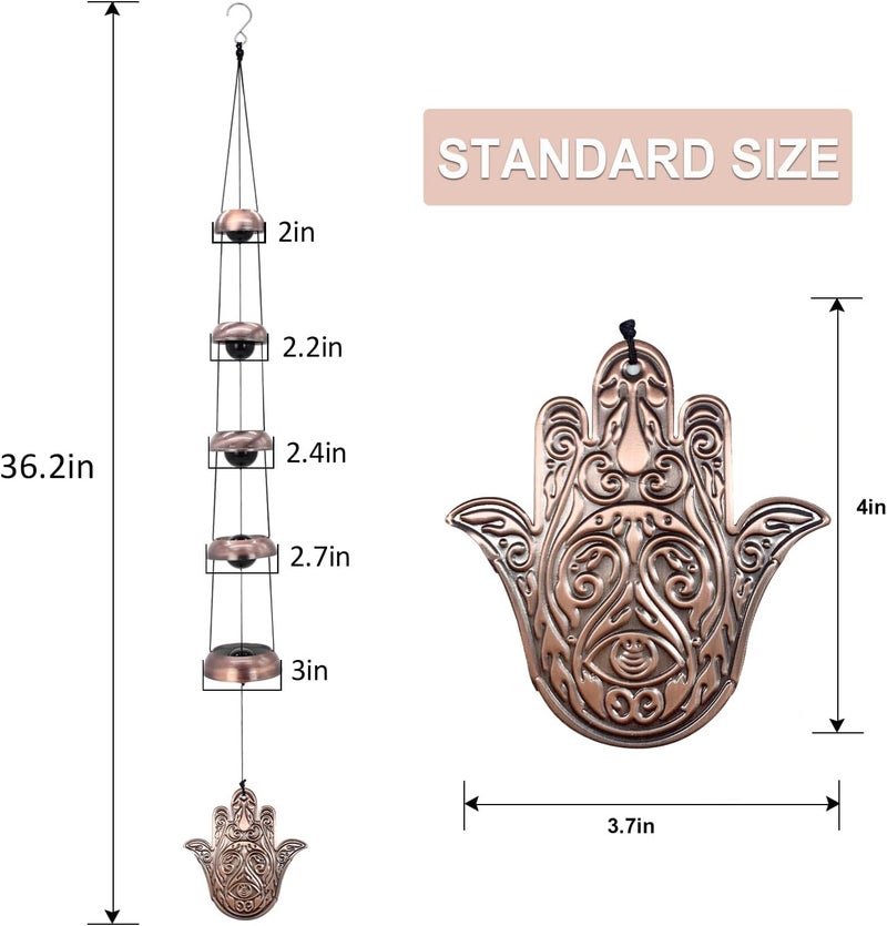 ASTARIN Copper Hand of God Temple Wind Chime – 5-Bell Red Copper Feng Shui Chime with Sacred Hand of God Medallion for Porch, Patio, Garden Décor & Memorial Keepsake - Image 4